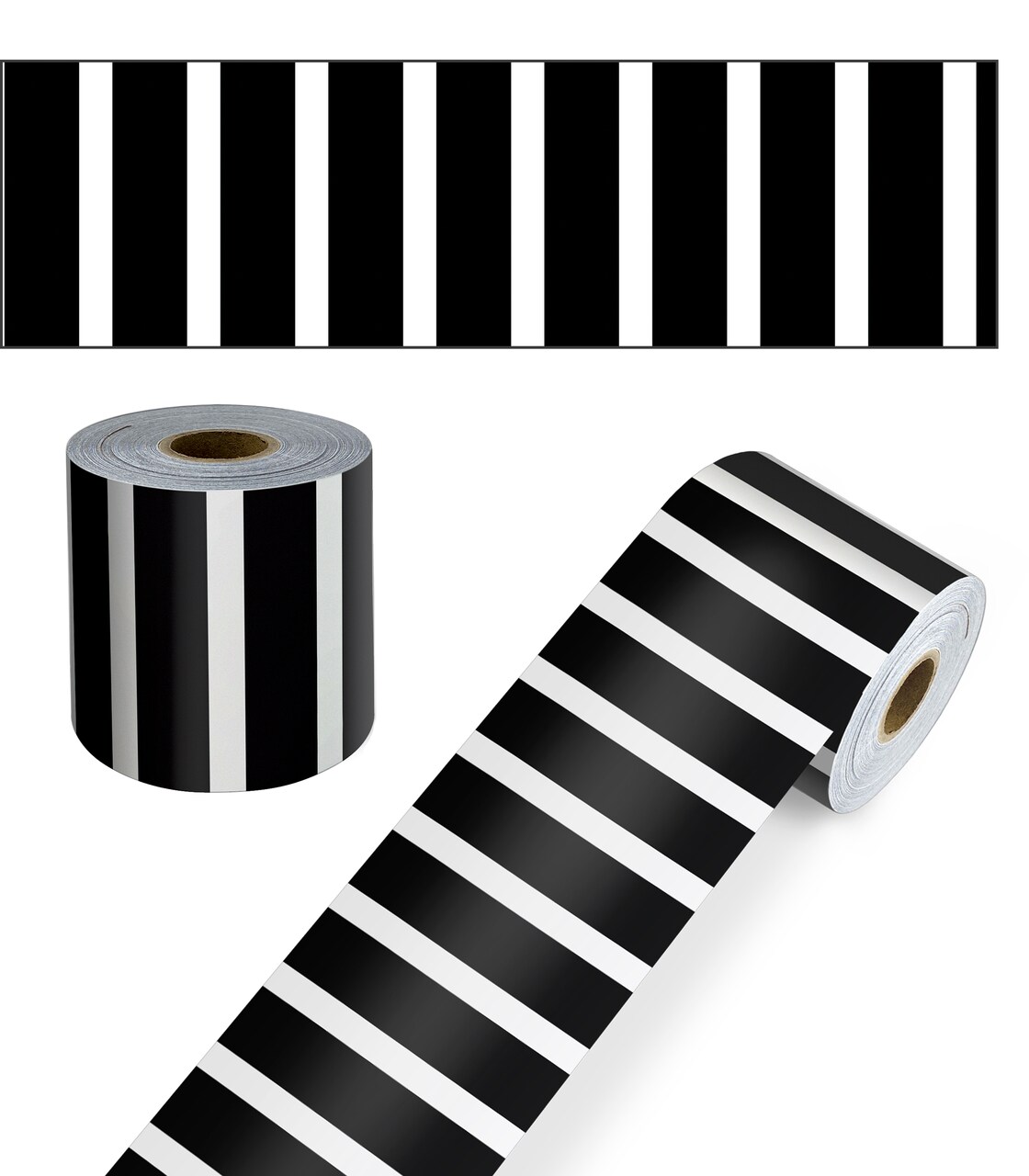 Carson Dellosa 65Ft of Black and White Stripes Bulletin Board Borders, 1 Roll of Trim for Rolling Whiteboard, Posterboard, Party, Office Decorations, and Classroom Decor